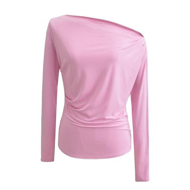 Long-Sleeve One-Shoulder Plain Tee Product Image