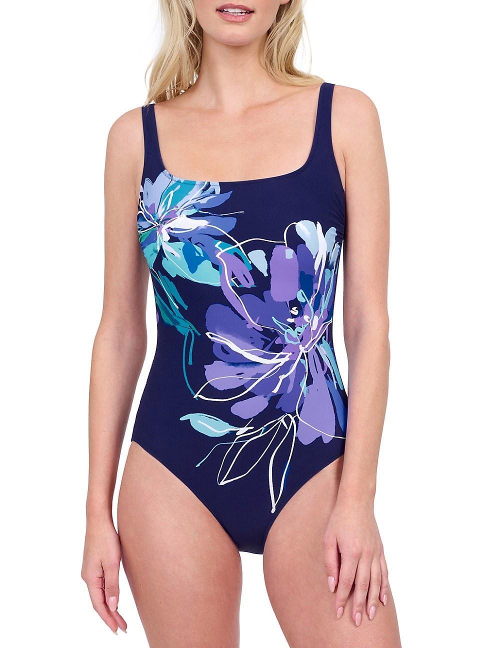 Womens Water Lily Floral One-Piece Swimsuit Product Image