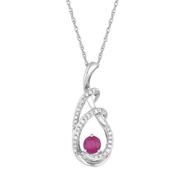 10k White Gold Ruby & 1/8 Carat T.W. Diamond Drop Pendant Necklace, Womens, 10k Whgold Product Image