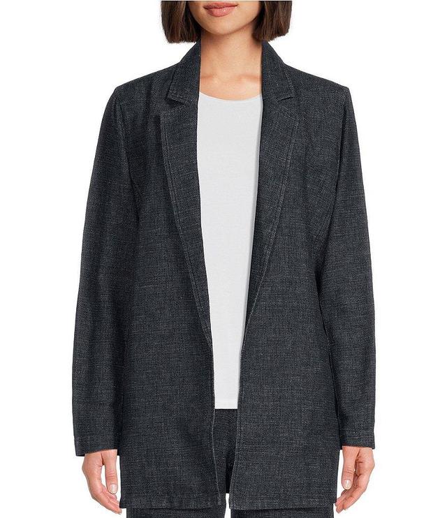 Eileen Fisher Tweedy Hemp Organic Cotton Notch Lapel Collar Long Sleeve Pocketed Open-Front Long Blazer Product Image