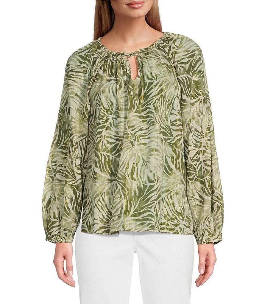 Tommy Bahama Printed Round Tie Neckline Long Sleeve Top Product Image