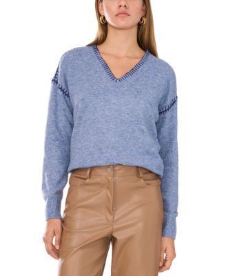 Women's Whip-Stitch Trim V-Neck Sweater Product Image