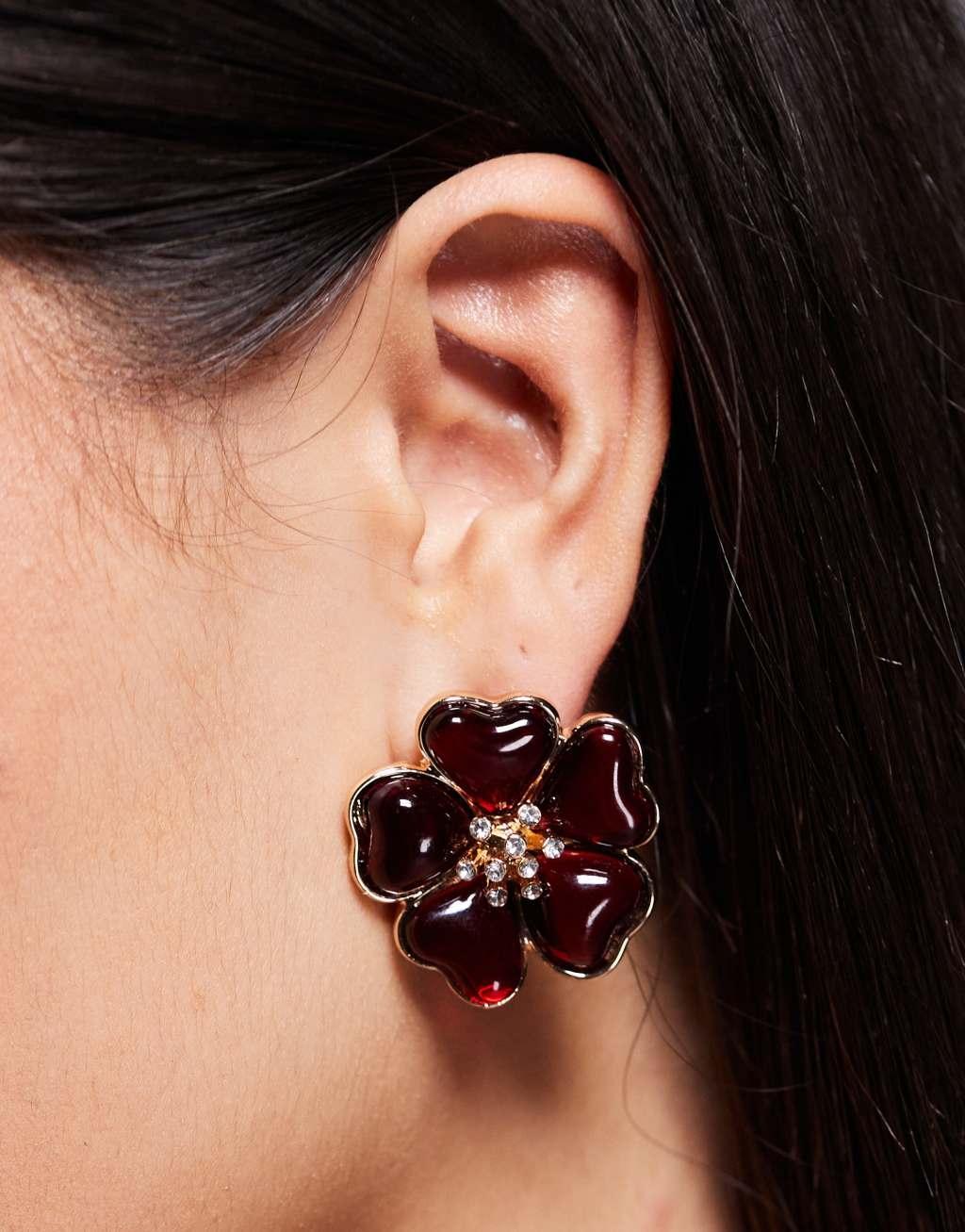 8 Other Reasons acrylic floral stud earrings in burgundy Product Image