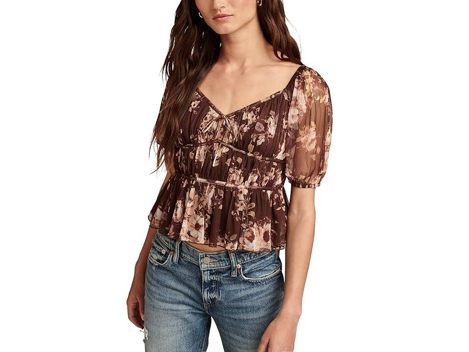 Lucky Brand Mesh Date Night Top (Brown Floral) Women's Clothing Product Image