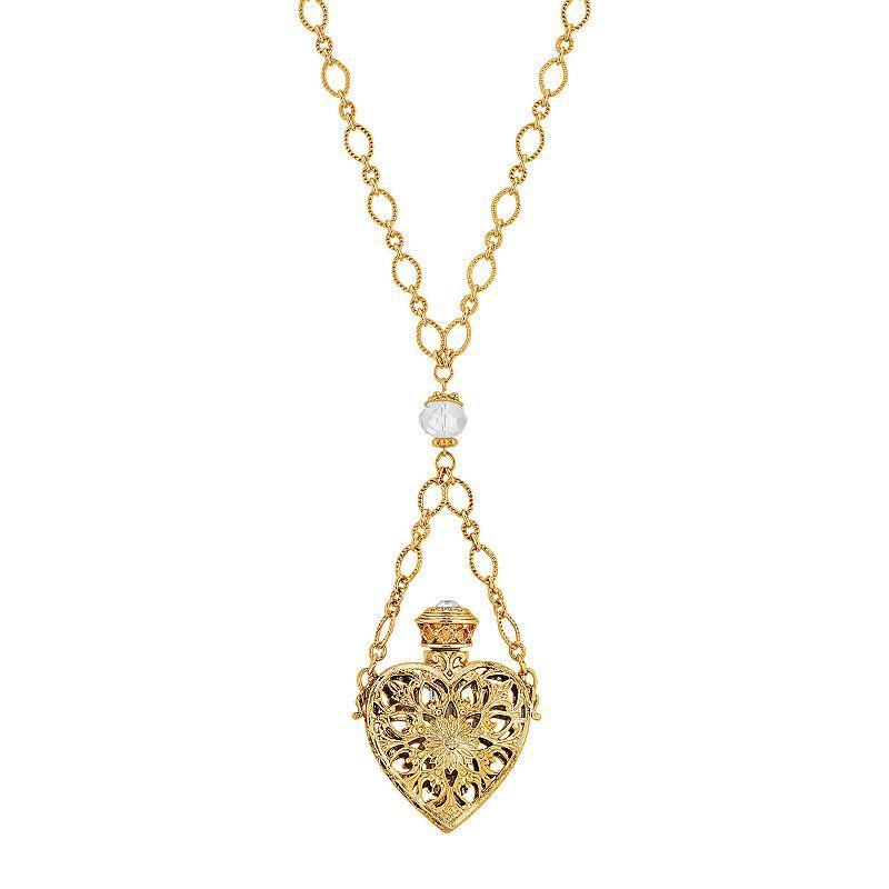 1928 14k Gold-Dipped Crystal Filigree Heart With Glass Vial Necklace, Womens, Gold Tone Product Image