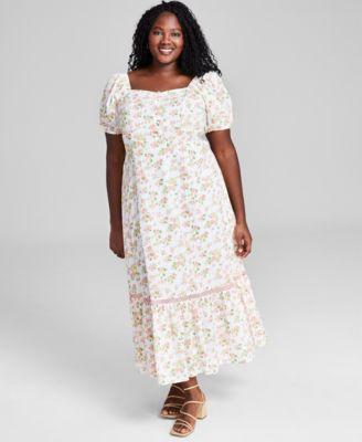 Trendy Plus Size Puff-Sleeve Floral Maxi Dress, Created for Macy's Product Image