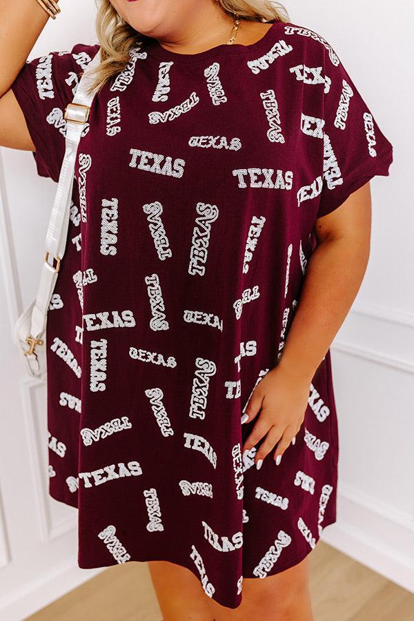 School Spirit Sequin Embroidered Mini Dress in Texas Maroon Curves Product Image