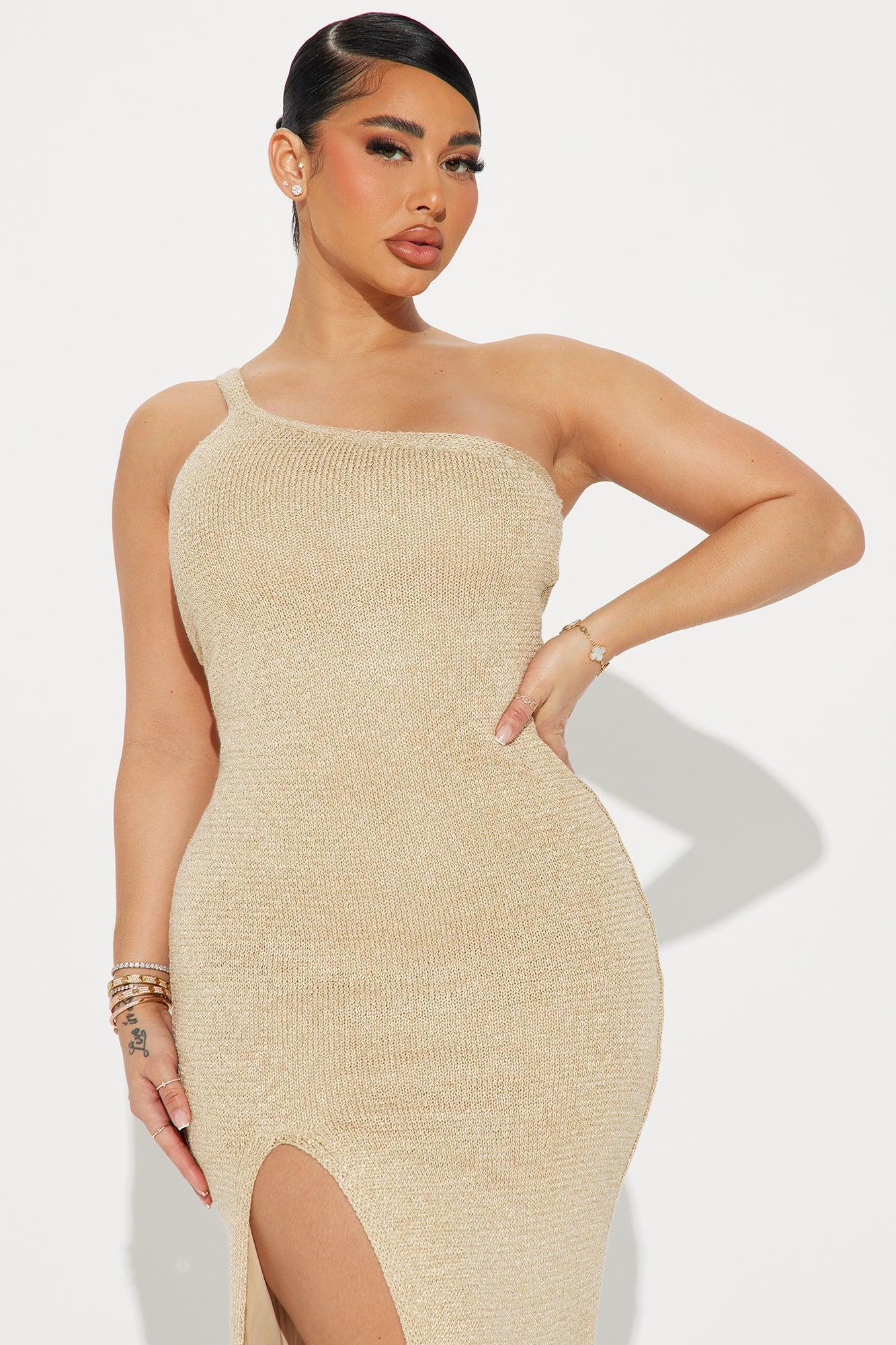 Aiken Metallic Knit Midi Dress - Gold Product Image