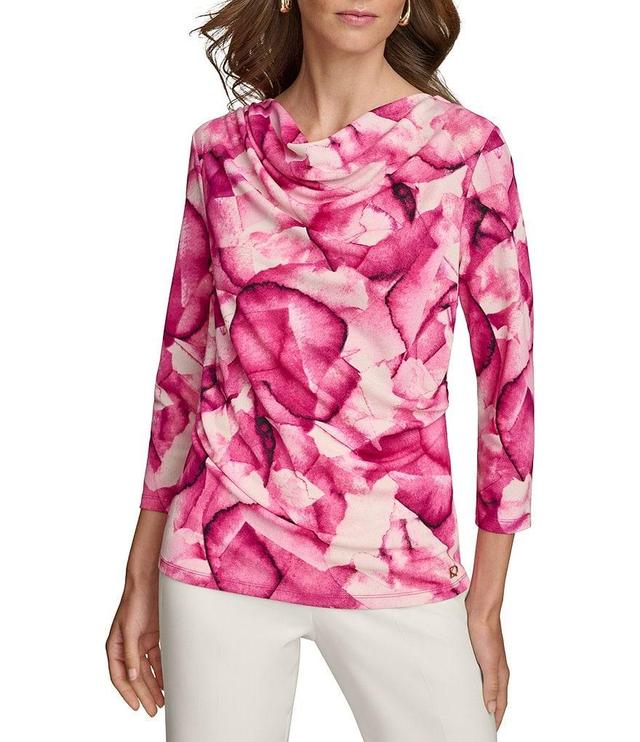 Donna Karan Floral Print Drape Front 3/4 Sleeve Blouse Product Image