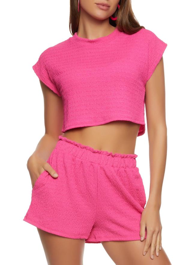 Womens Textured Knit Cap Sleeve Crop Top Product Image