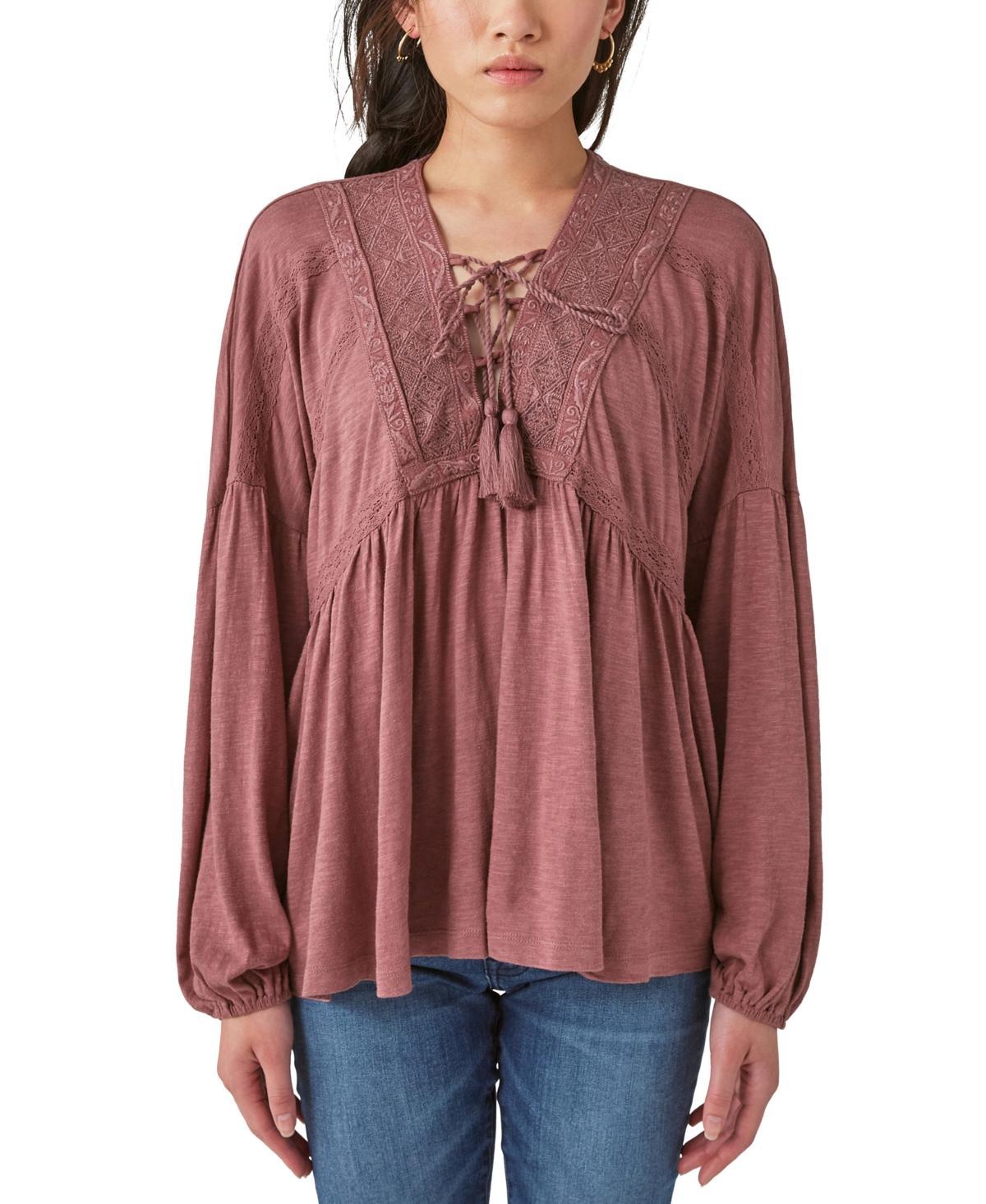 Lucky Brand Lace-Up Trim Peasant Top Product Image