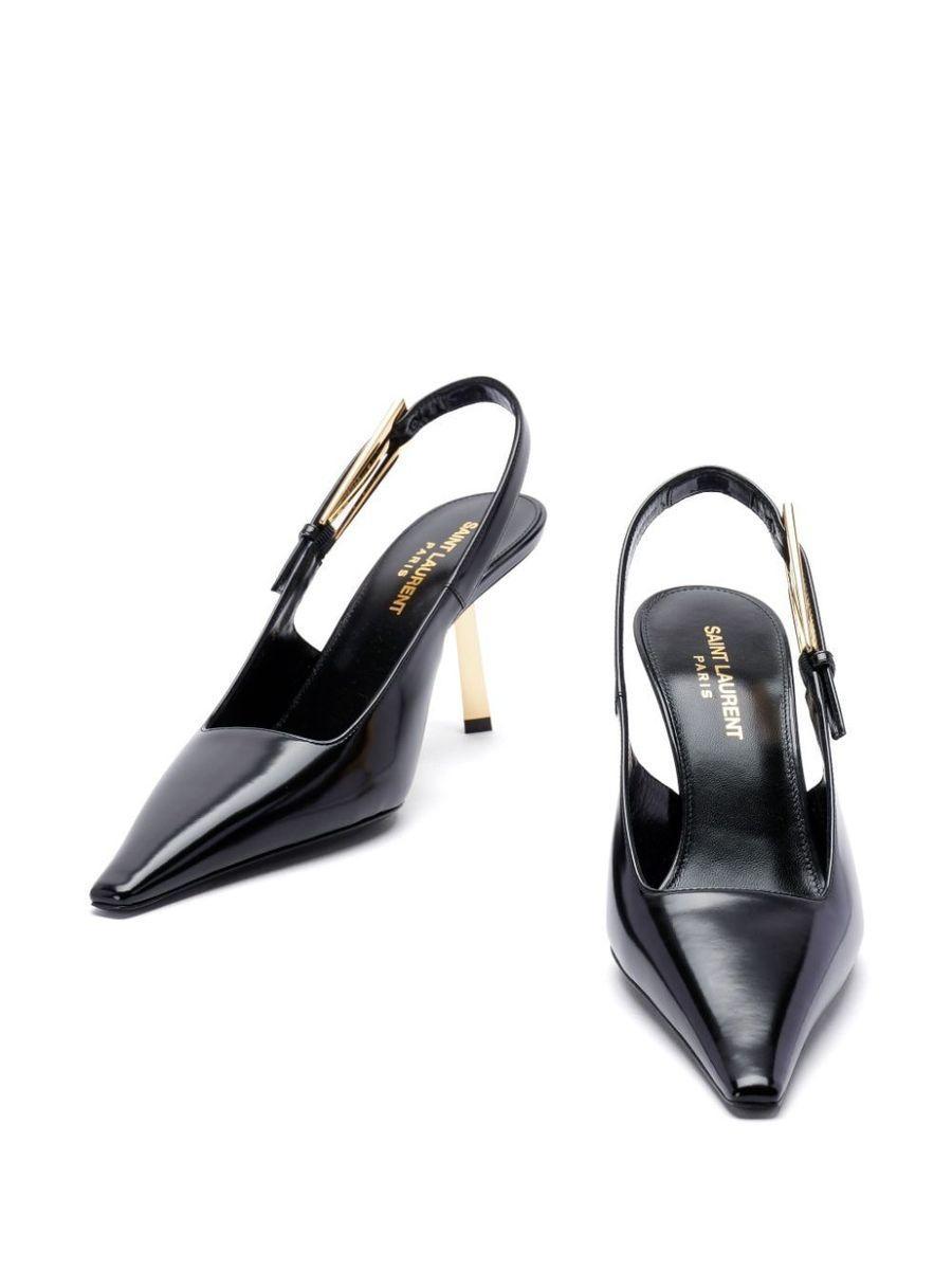 Lee Slingback Pumps In Glazed Leather In Nero Product Image