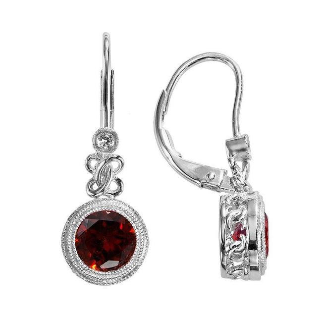 Sterling Silver Garnet and Lab-Created White Sapphire Drop Earrings, Womens, Red Product Image