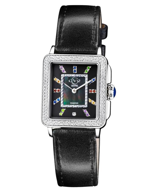 GV2 by Gevril Womens Padova Gemstone Swiss Quartz Diamond Accent Black Hand Made Italian Leather Strap Watch 27mm x 30mm - Silver Product Image