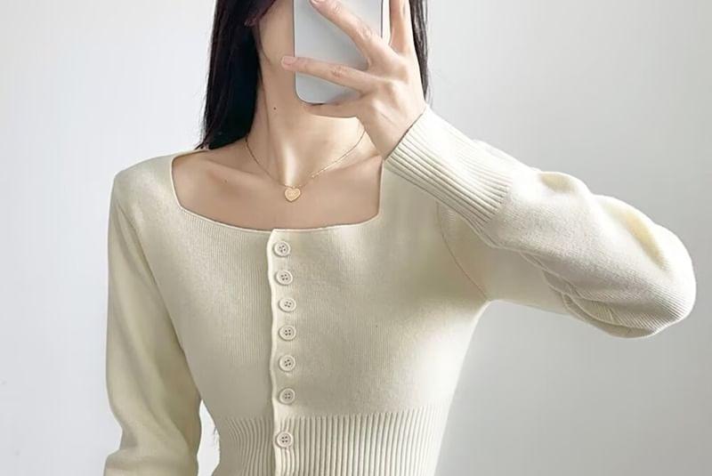 Square Neck Plain Cardigan Product Image