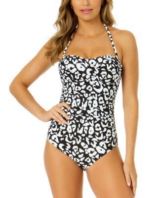 Anne Cole Womens Animal-Print Twist-Front One-Piece Swimsuit - White Product Image