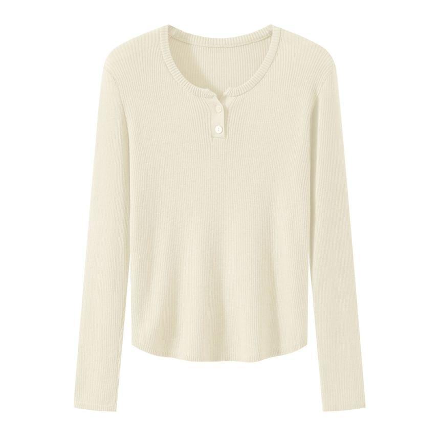 Long-Sleeve V-Neck Plain Knit Top Product Image