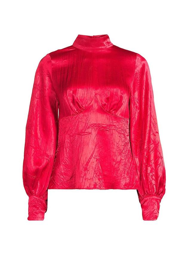 Womens Satin Turtleneck Blouse Product Image