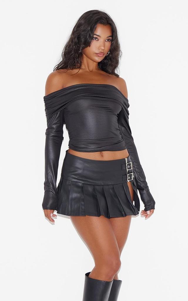 Black Metallic Slinky Bardot Long Sleeve Long Top Product Image