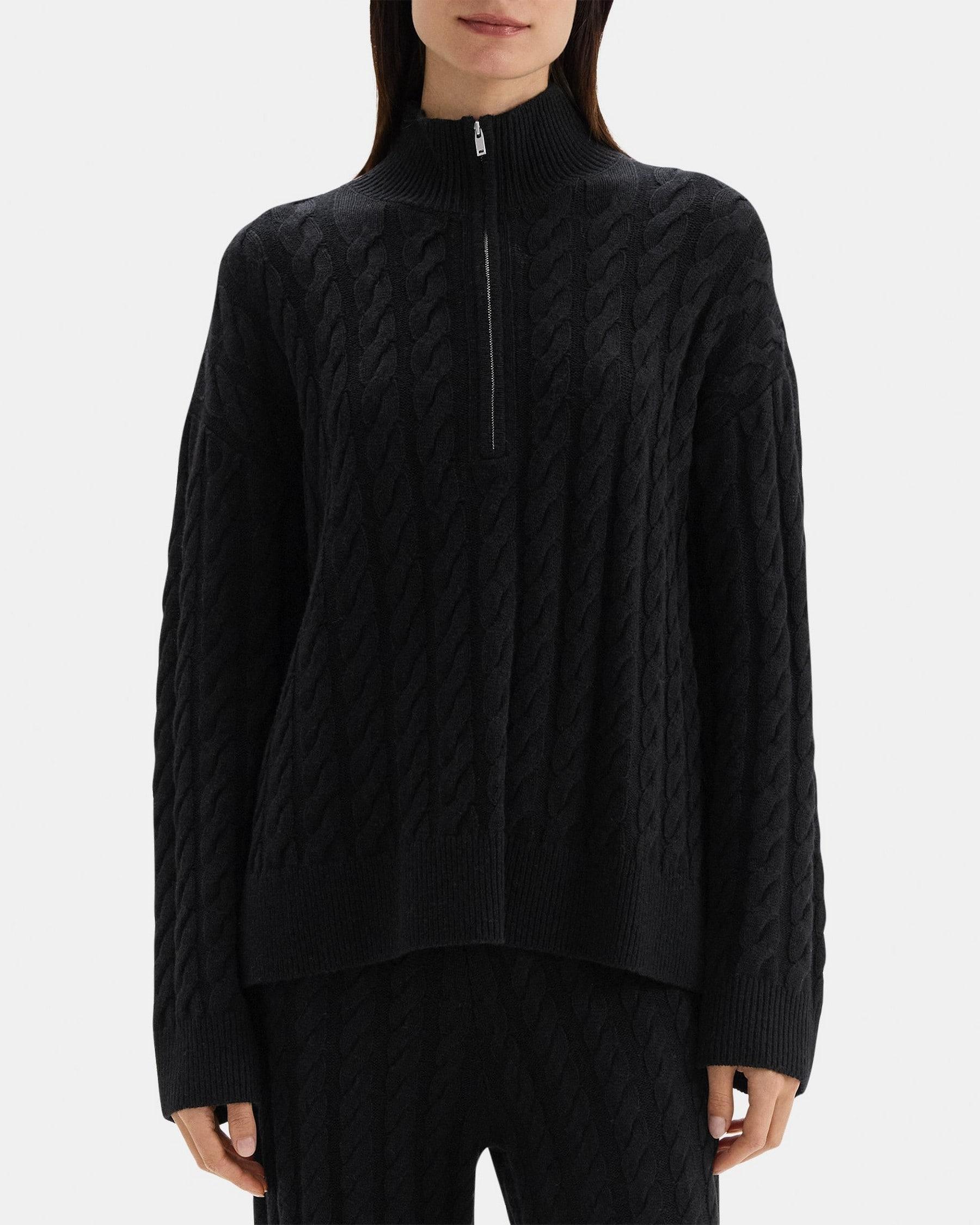 Cable Knit Half-Zip Sweater in Wool-Cashmere Blend Product Image