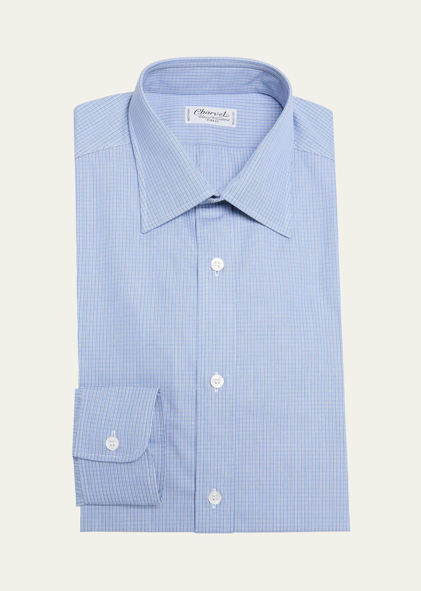 Mens Cotton Micro-Check Dress Shirt Product Image