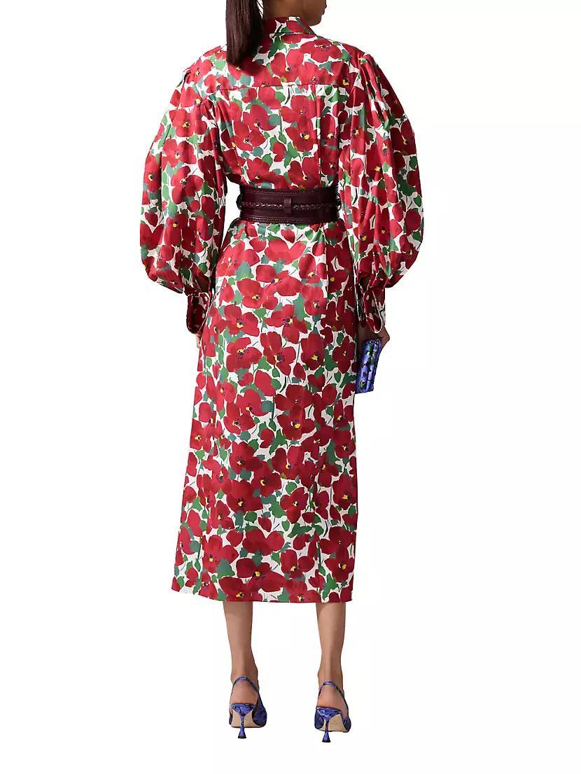 Floral Puff-Sleeve Column Shirtdress Product Image