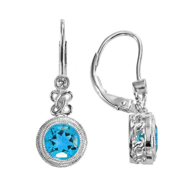 Sterling Silver Blue Topaz and Lab-Created White Sapphire Drop Earrings, Womens Product Image