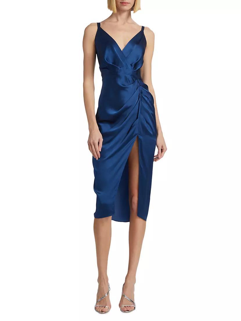 Carmel Silk Draped Midi-Dress Product Image