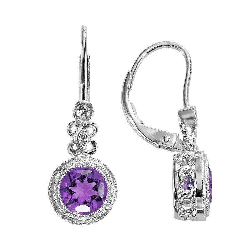 Sterling Silver Amethyst and Lab-Created White Sapphire Drop Earrings, Womens, Purple Product Image