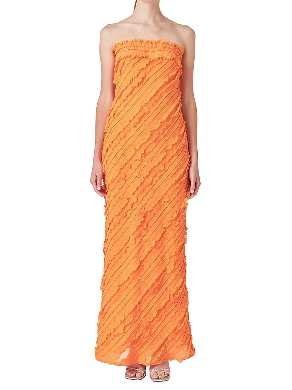 Womens Strapless Ruffled Maxi Dress Product Image