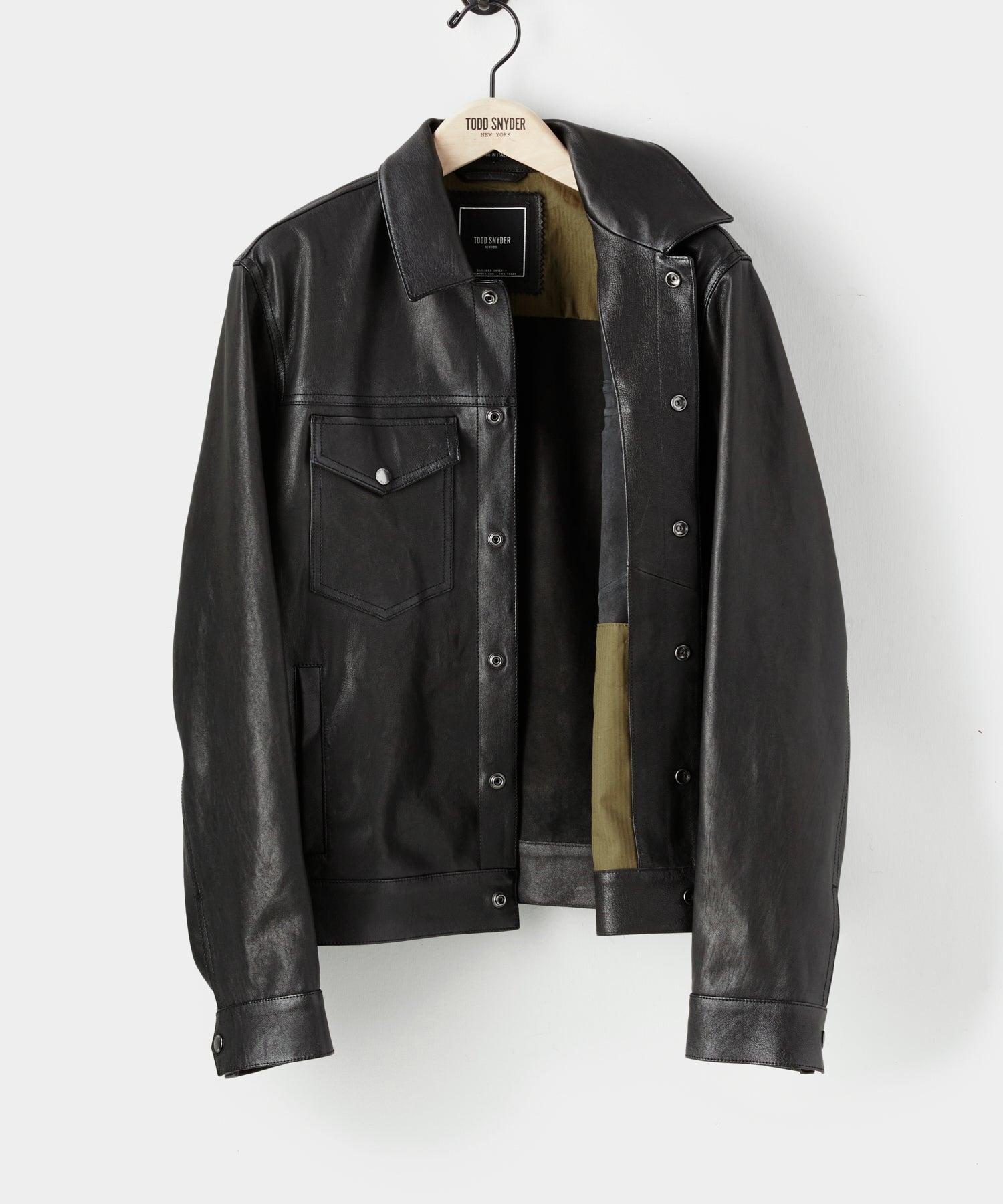 Italian Burnished Leather Dylan Jacket in Black Product Image