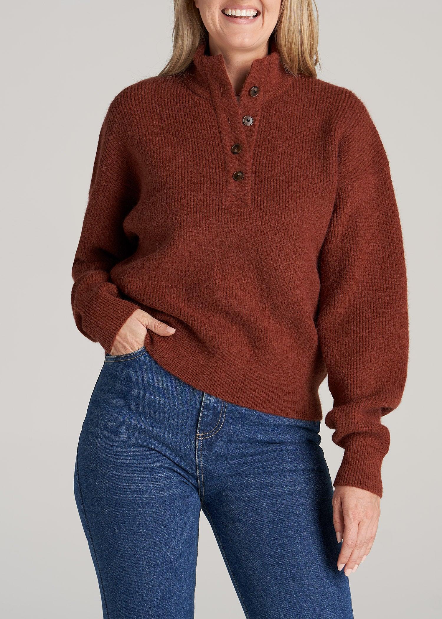 Button Front Mock Neck Sweater for Tall Women in Copper product image