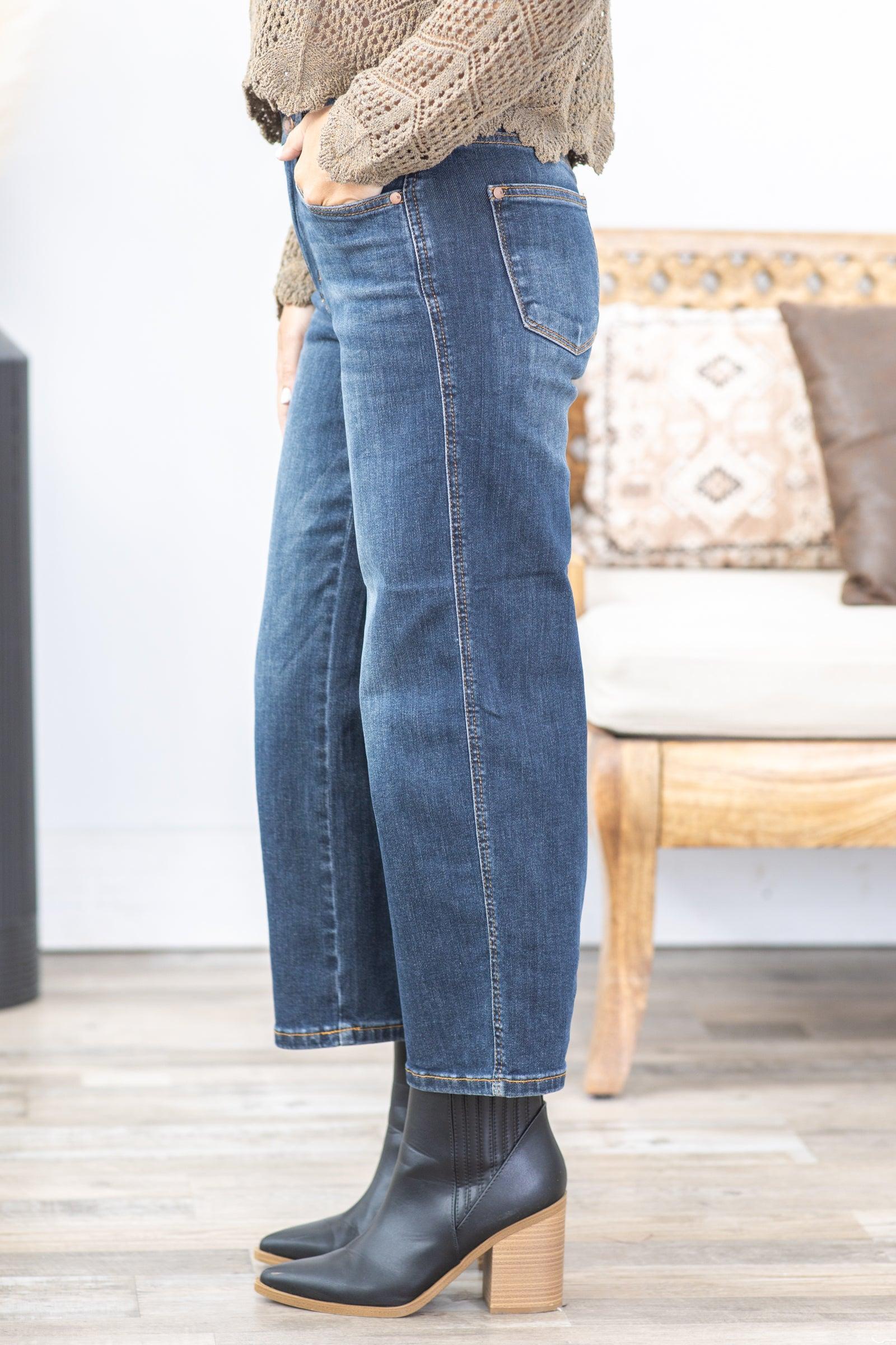 Judy Blue Dark Tummy Control Crop Wide Jeans Product Image