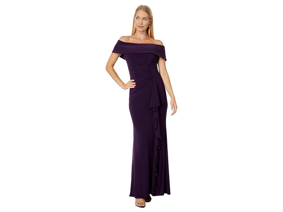 Xscape Off the Shoulder Ruffle Scuba Gown Product Image