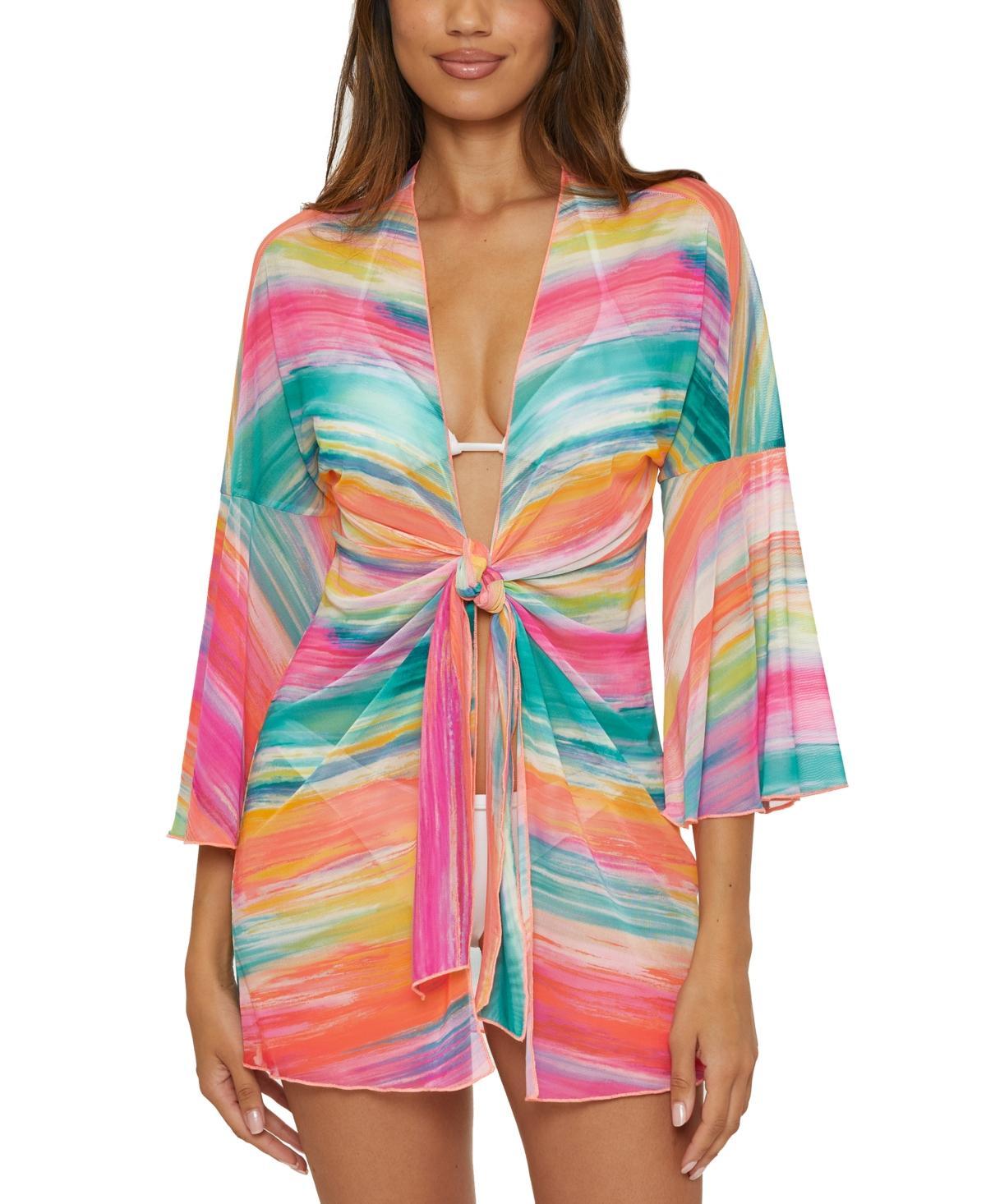 Becca Womens Flutter-Sleeve Tied Mesh Cover-Up Product Image