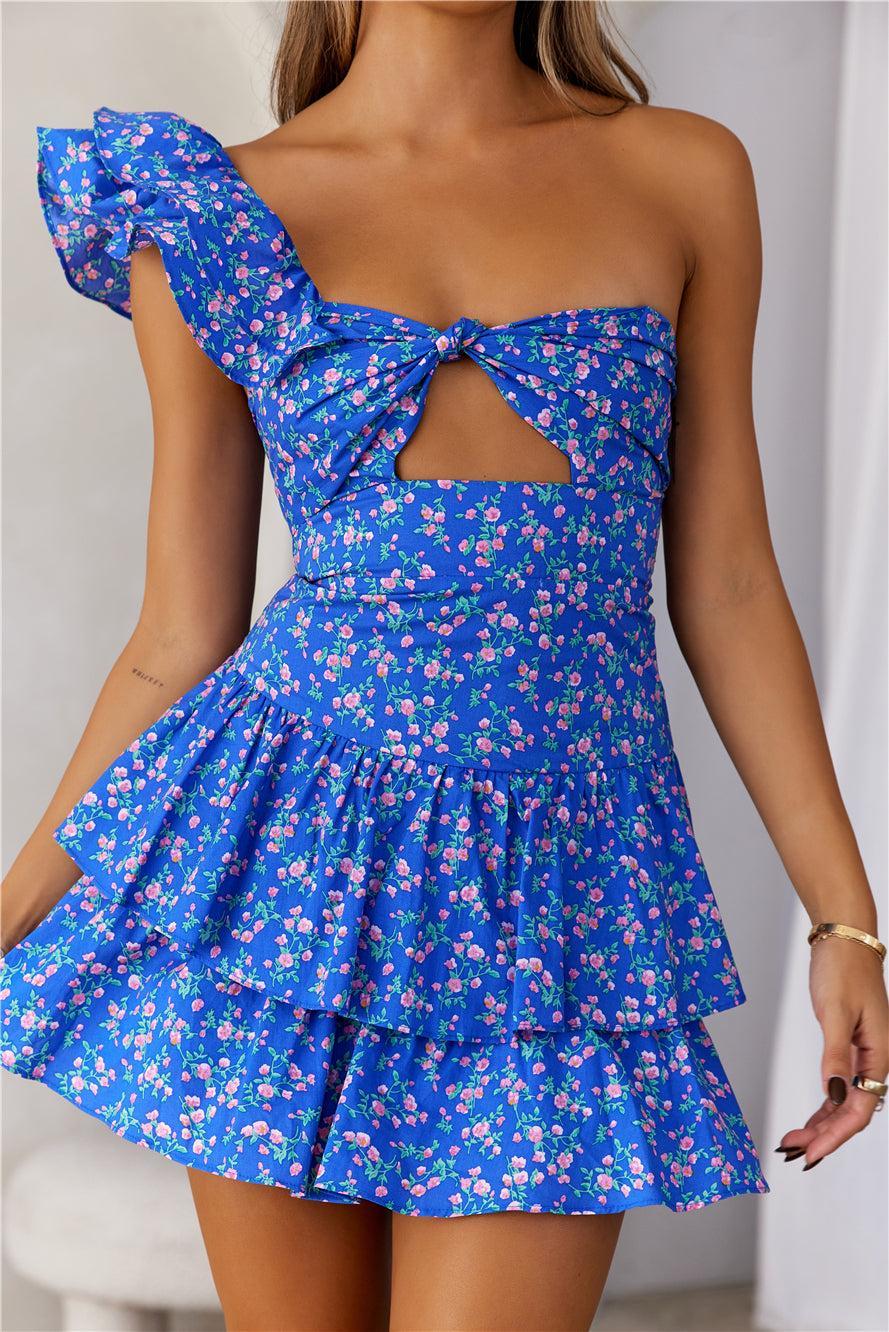 HELLO MOLLY Ruffled Out Dress Blue Floral Product Image