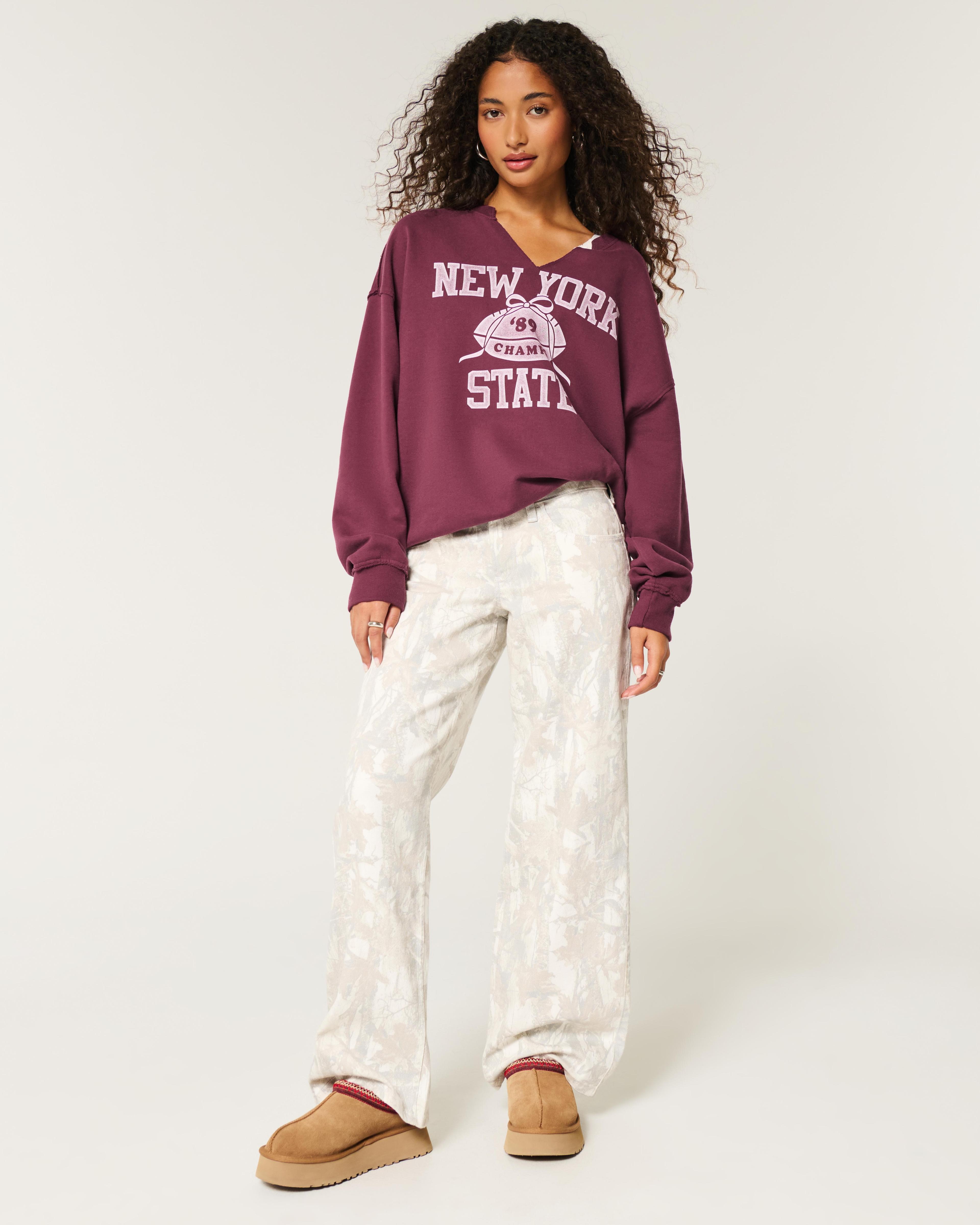 Oversized New York Graphic Notch-Neck Sweatshirt Product Image