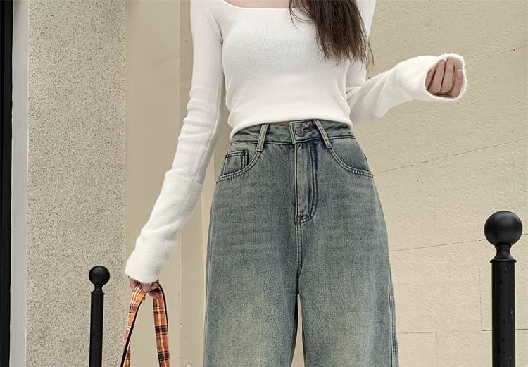 High Waist Washed Wide Leg Jeans product image