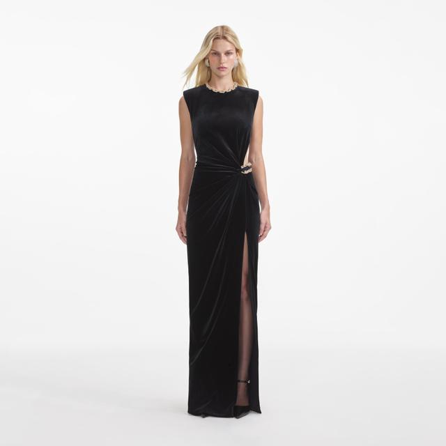 Black Velvet Embellished Maxi Dress Product Image