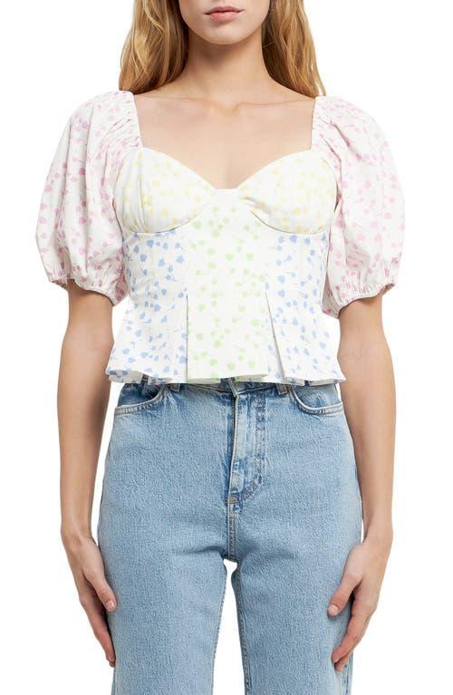 English Factory Floral Patchwork Puff Sleeve Crop Top Product Image