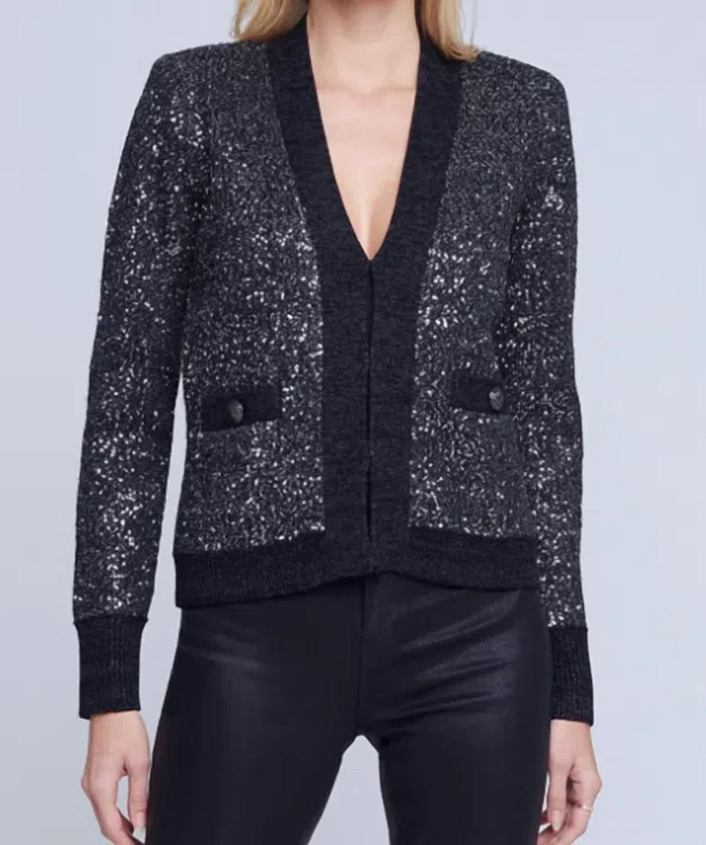 L AGENCE Jinny Cardigan In Black/charcoal Sequin Product Image