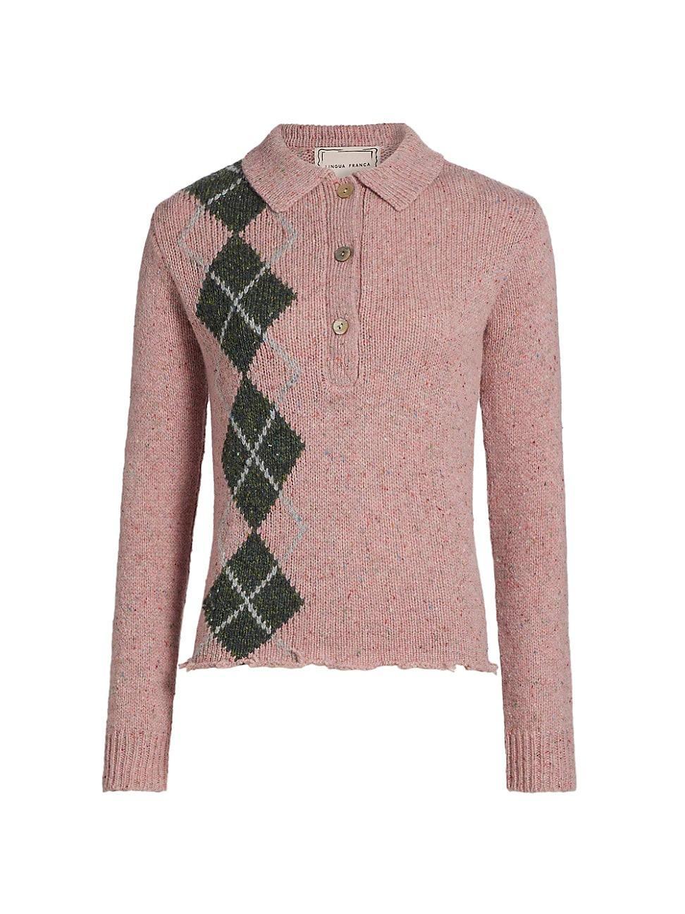 Womens Lee Wool-Blend Tweed Argyle Polo Sweater product image