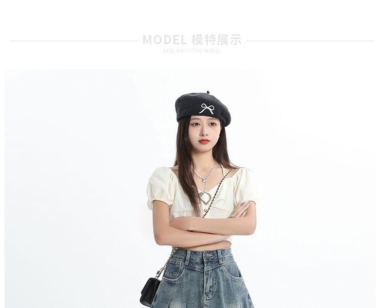 High Waist Washed Pleated Mini A-Line Denim Skirt Product Image