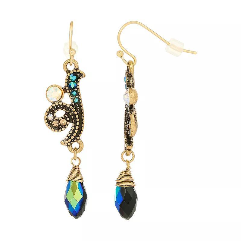 1928 Antiqued Gold Tone Multicolor Simulated Crystal Droplet Bead Earrings, Womens Product Image