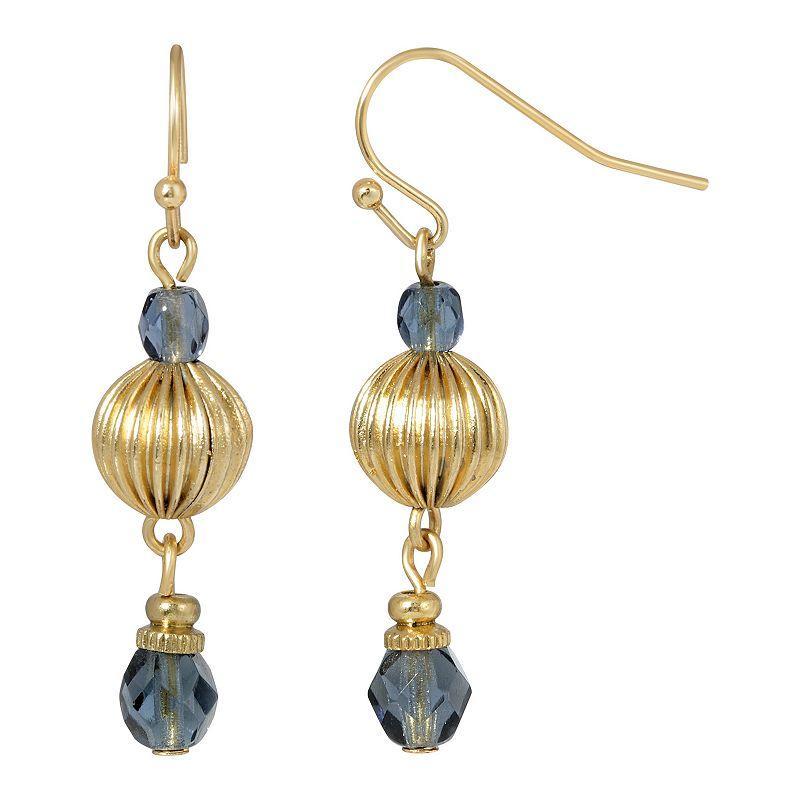 1928 Gold Tone Blue Bead Drop Earrings, Womens Product Image