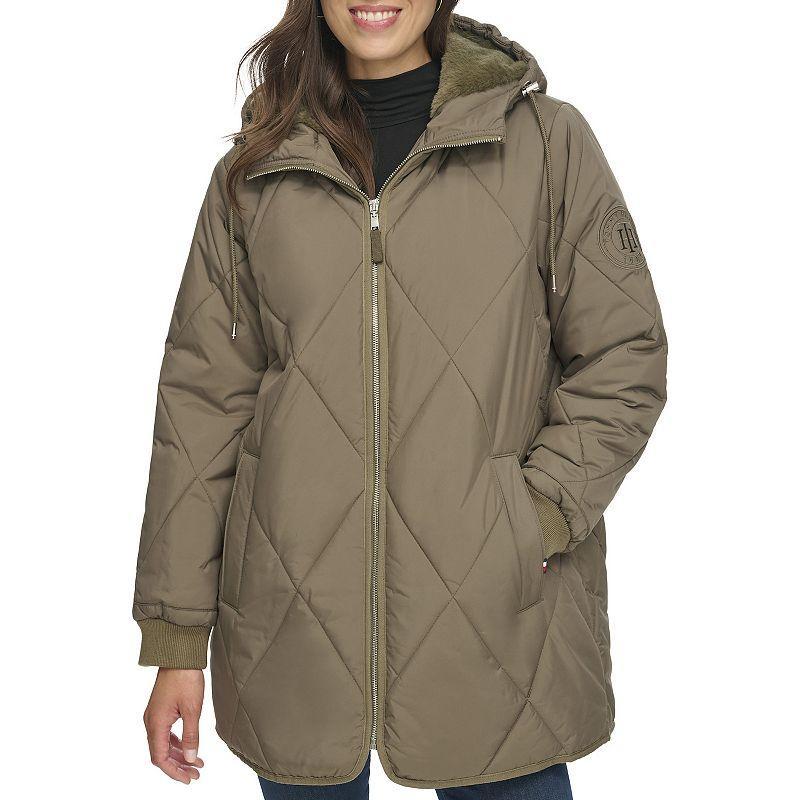 Womens Tommy Hilfiger Diamond Quilt Puffer Coat Blue Product Image