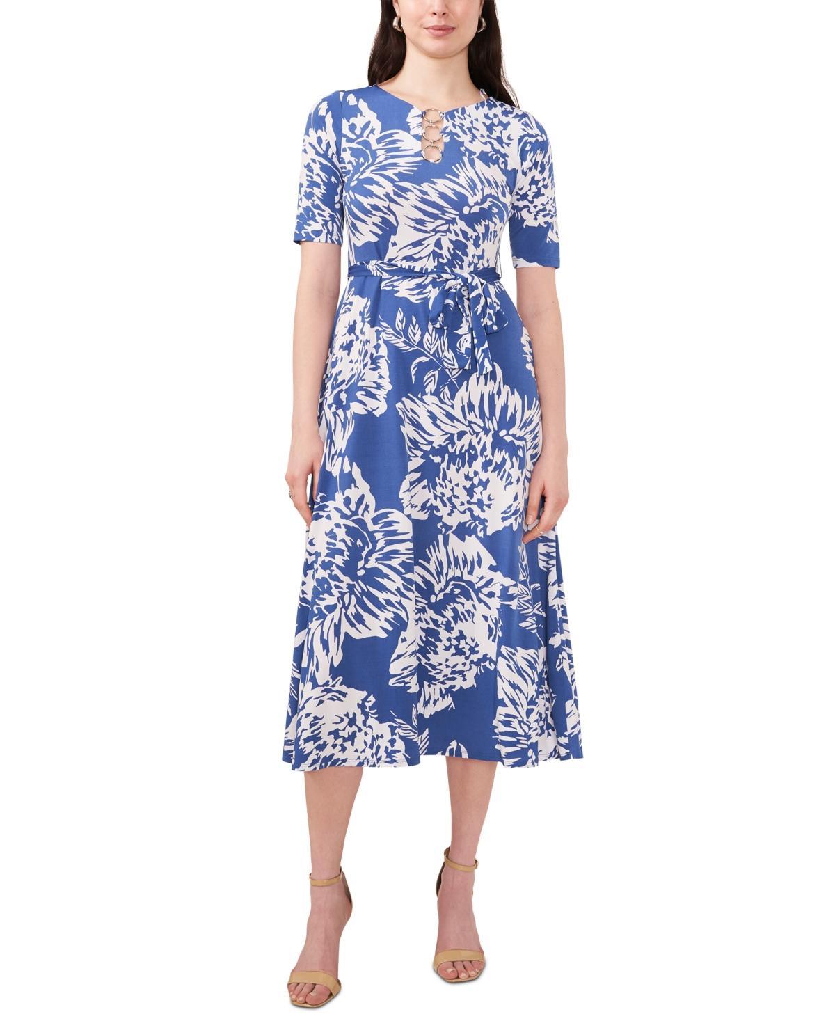 Msk Womens Printed Three-Ring-Neck Short-Sleeve Midi Dress Product Image