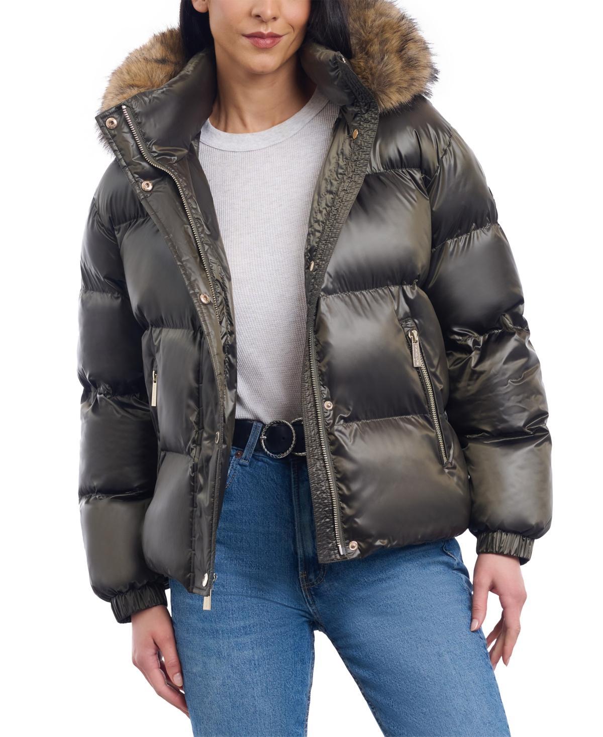 Michael Michael Kors Womens Faux-Fur-Trim Hooded Bomber Puffer Coat Product Image