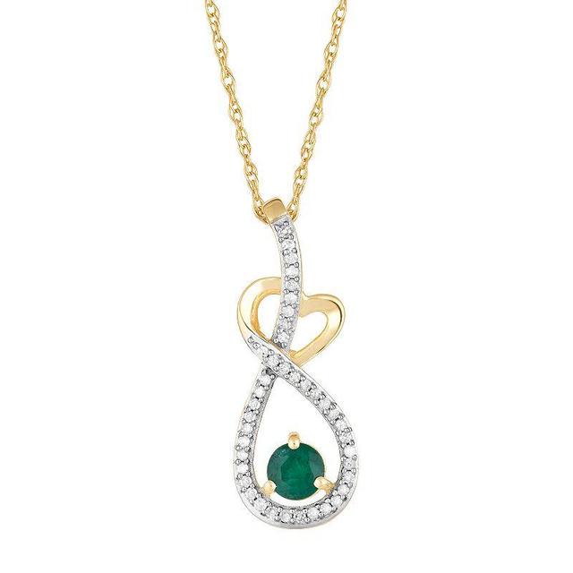 10k Gold Emerald & 1/8 Carat T.W. Diamond  Heart Drop Pendant, Womens Product Image