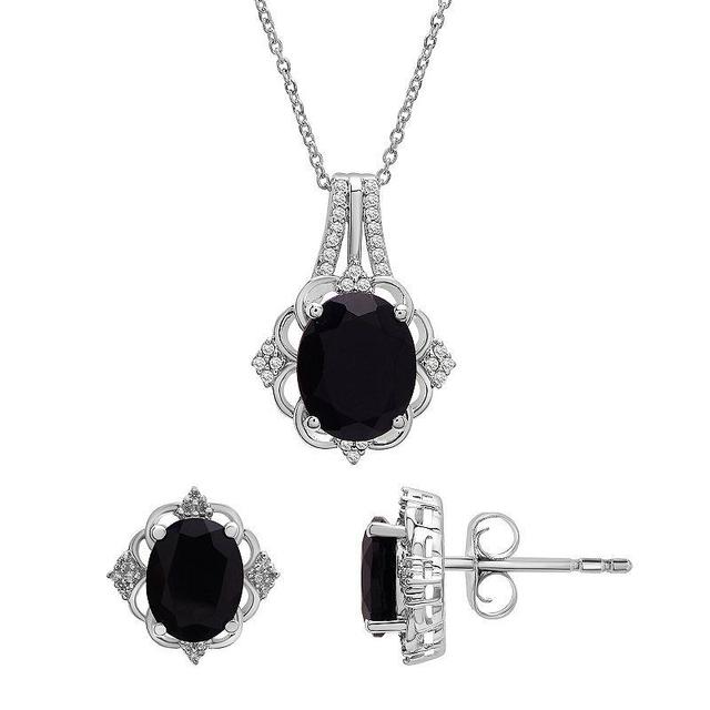 Sterling Silver 1/8 Carat T.W. Diamond & Onyx Pendant & Earring Set, Womens Product Image